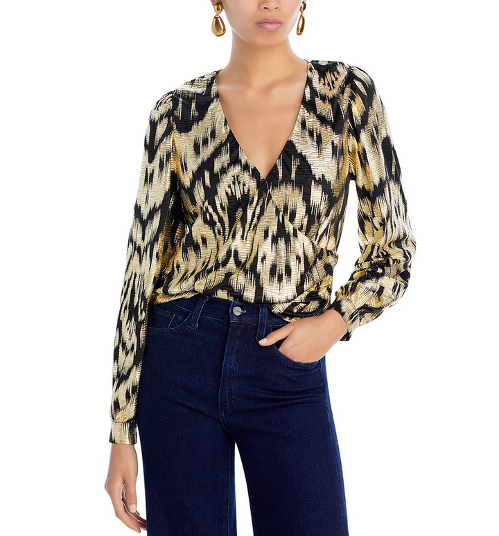 AQUA Foil Printed Puff Sleeve Blouse