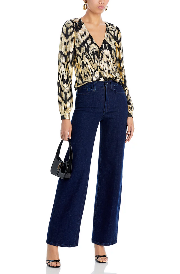 AQUA Foil Printed Puff Sleeve Blouse