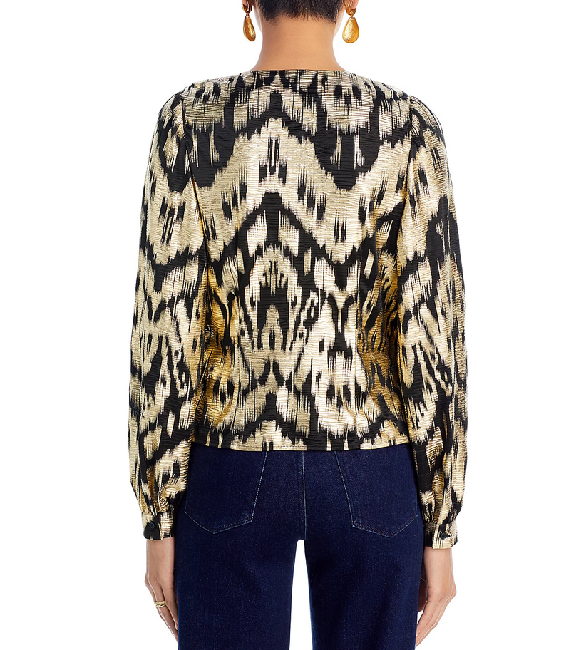 AQUA Foil Printed Puff Sleeve Blouse