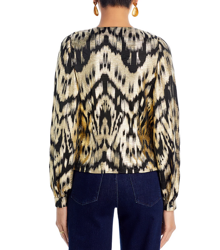 AQUA Foil Printed Puff Sleeve Blouse