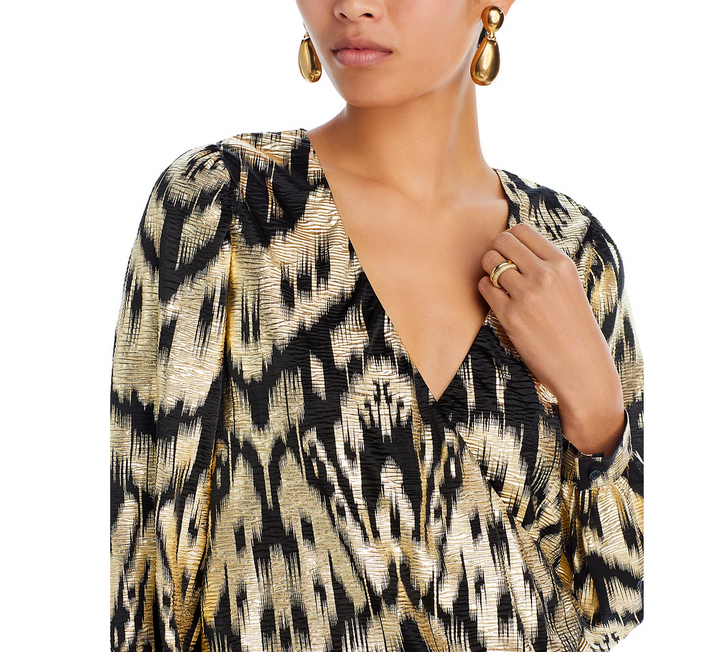 AQUA Foil Printed Puff Sleeve Blouse