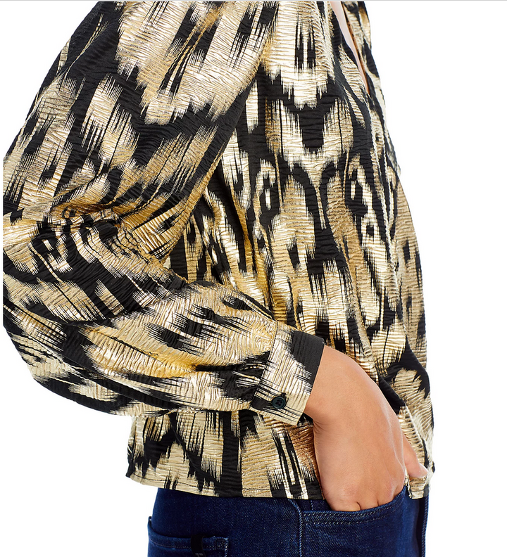 AQUA Foil Printed Puff Sleeve Blouse