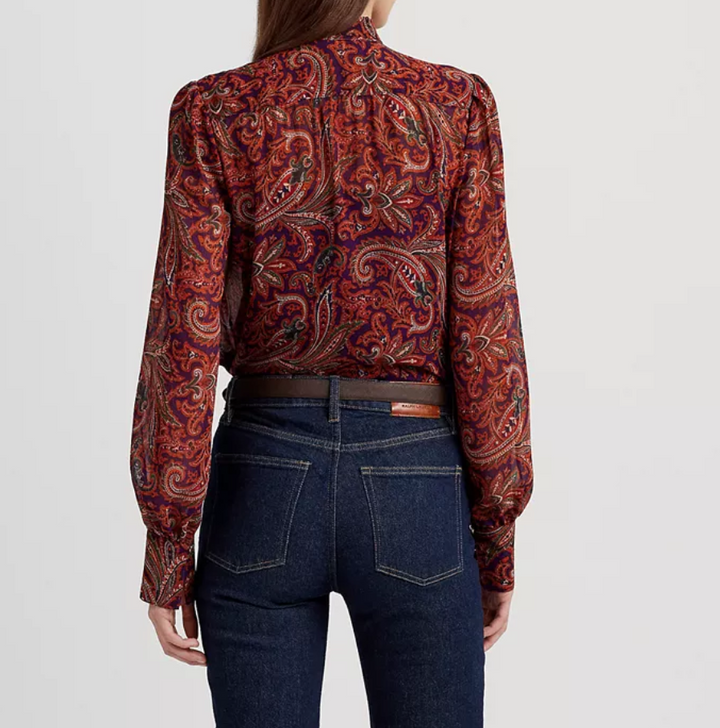 LAUREN RALPH LAUREN Paisley Georgette Tie-Neck Blouse