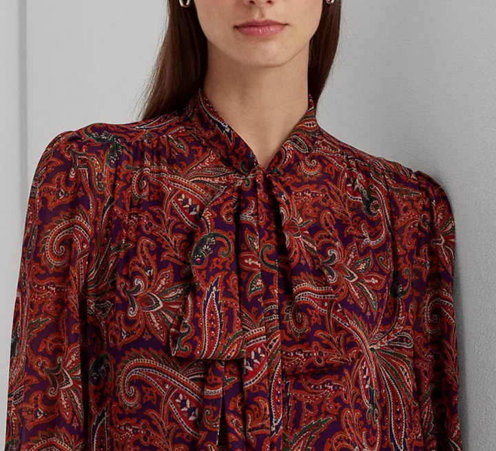 LAUREN RALPH LAUREN Paisley Georgette Tie-Neck Blouse