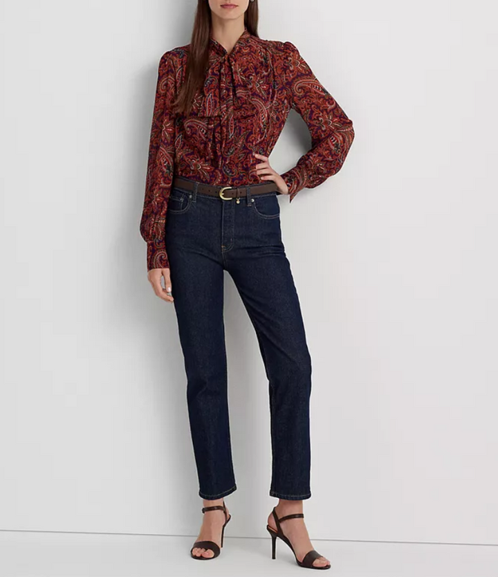 LAUREN RALPH LAUREN Paisley Georgette Tie-Neck Blouse