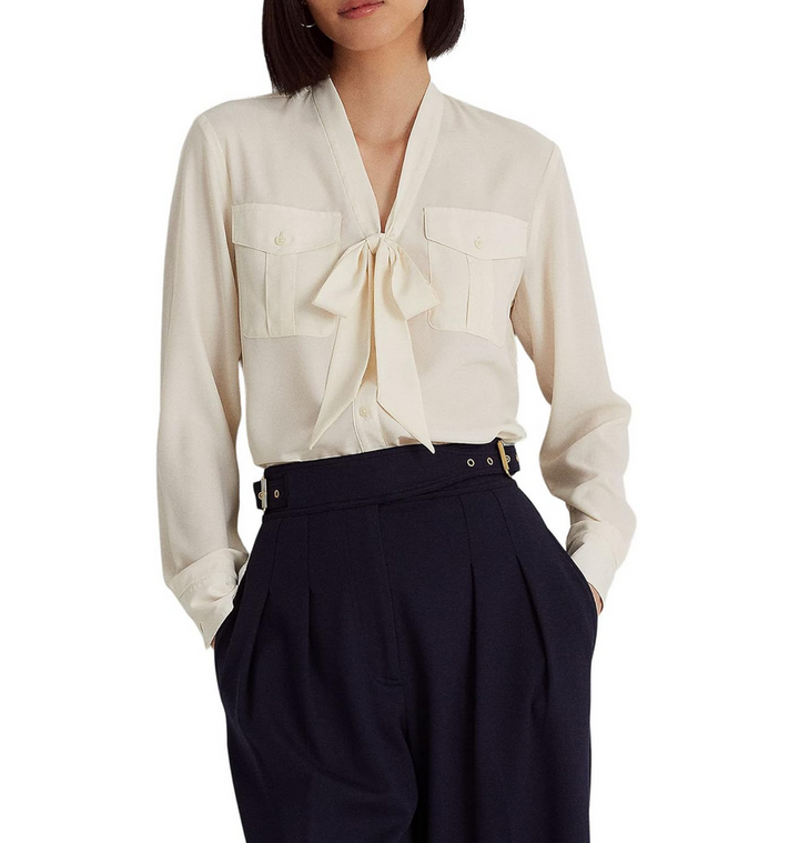 LAUREN RALPH LAUREN Crepe Tie-Neck Shirt