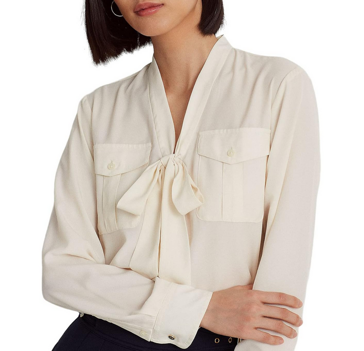 LAUREN RALPH LAUREN Crepe Tie-Neck Shirt