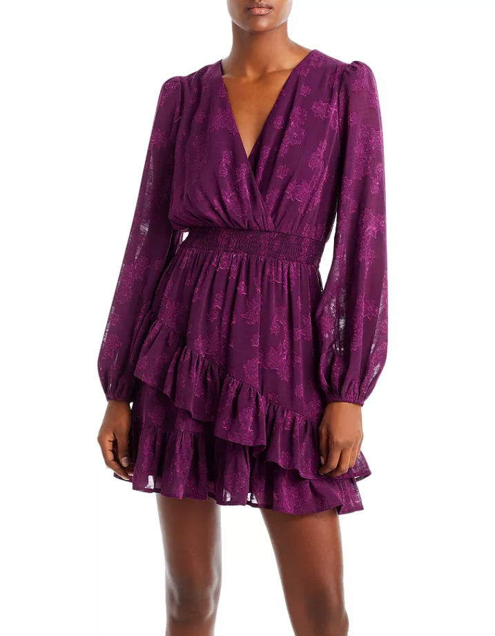 AQUA Asymmetrical Ruffle Mini Dress