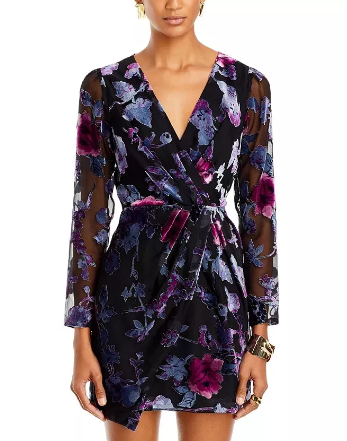 AQUA Floral Velvet Burnout Mini Dress