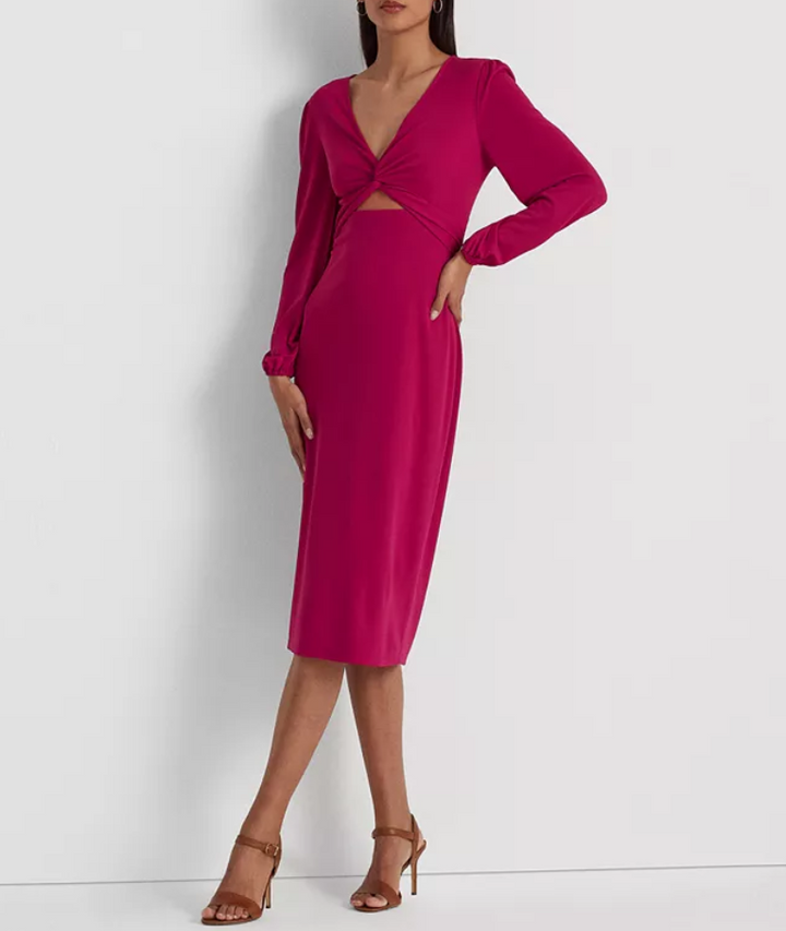 LAUREN RALPH LAUREN Twist-Front Jersey Cutout Dress DGFOutlet LAUREN RALPH LAUREN Twist-Front Jersey Cutout Dress DGFOutlet