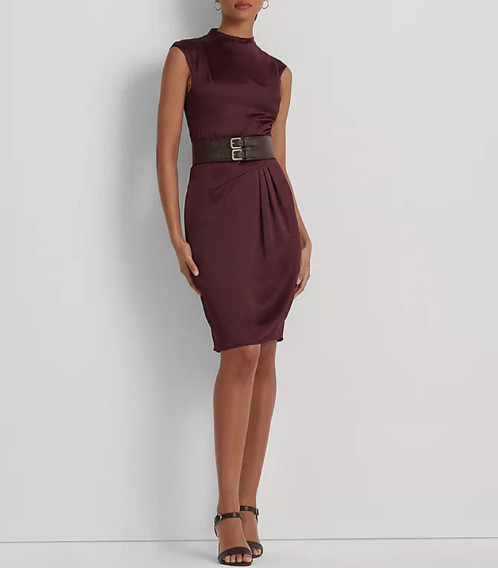 LAUREN RALPH LAUREN Satin Charmeuse Mock Neck Cocktail Dress