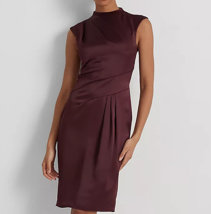 LAUREN RALPH LAUREN Satin Charmeuse Mock Neck Cocktail Dress