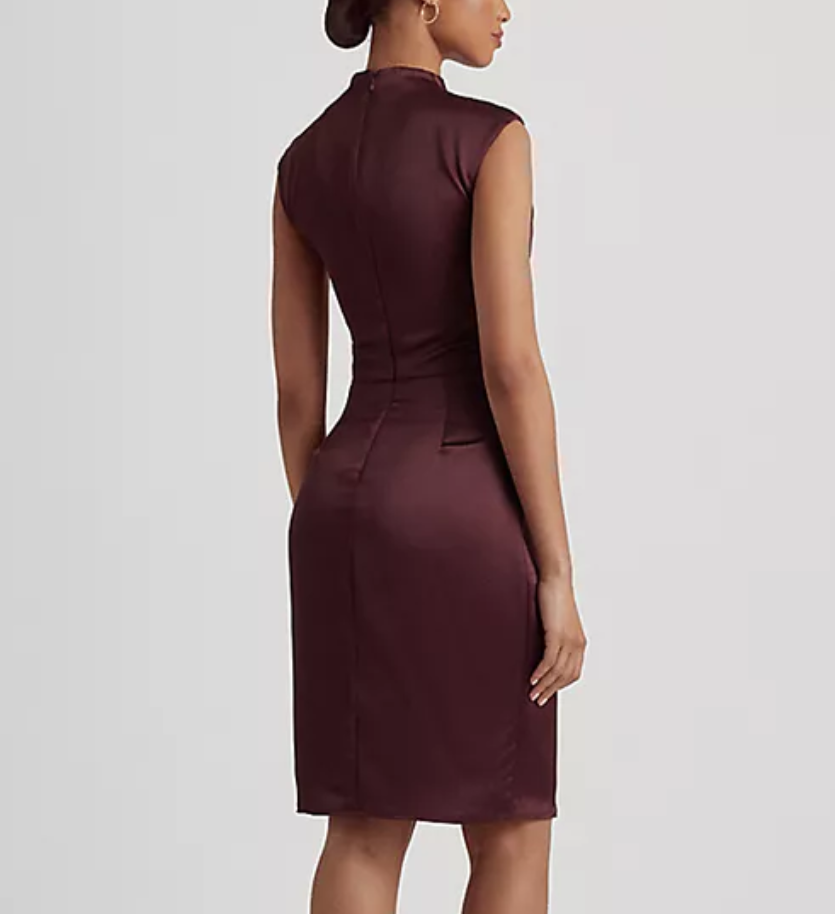 LAUREN RALPH LAUREN Satin Charmeuse Mock Neck Cocktail Dress