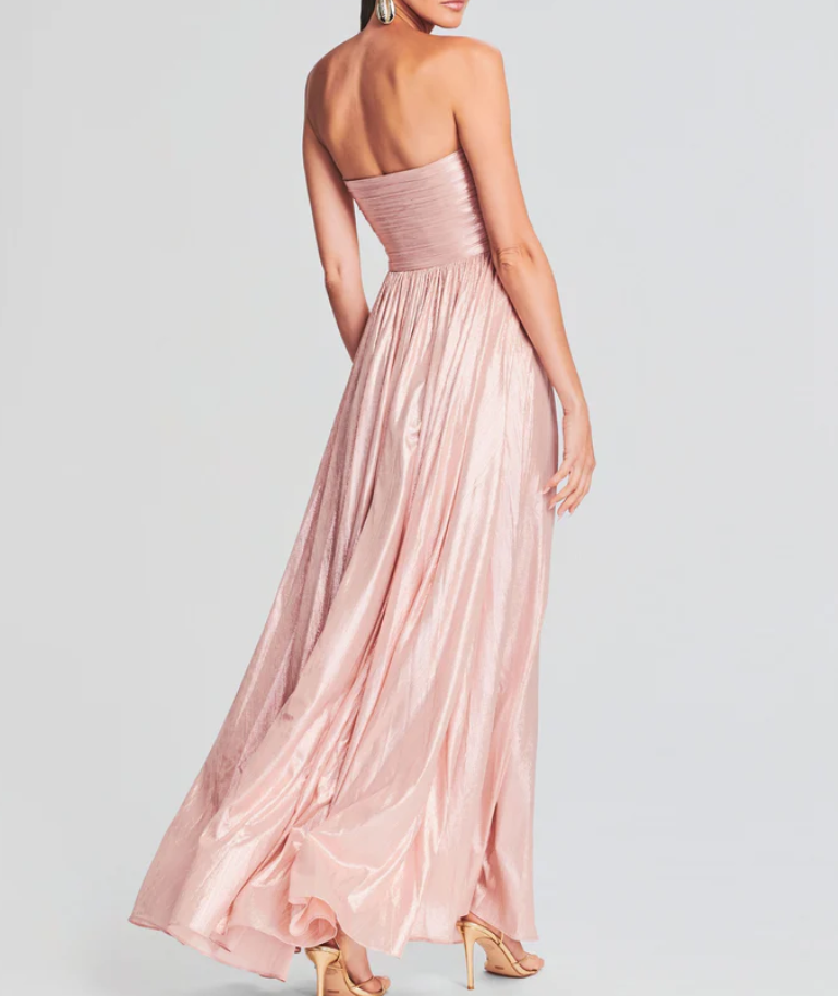 Retrofete Madeleine Strapless Ruched Lamé Gown