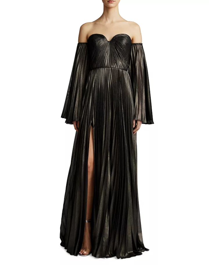 Zac Posen Off The Shoulder Pleated Gown