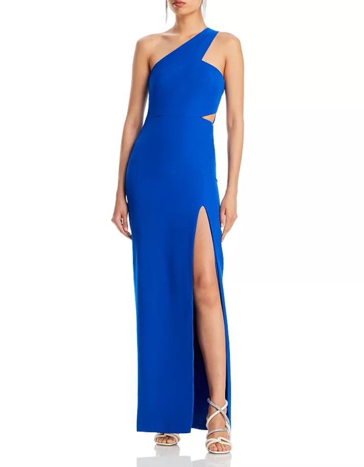 Aidan by Aidan Mattox One-Shoulder Crepe Cutout Gown