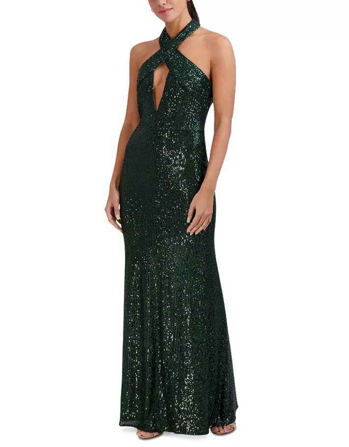 Laundry by Shelli Segal Sequin Cutout Halter Gown