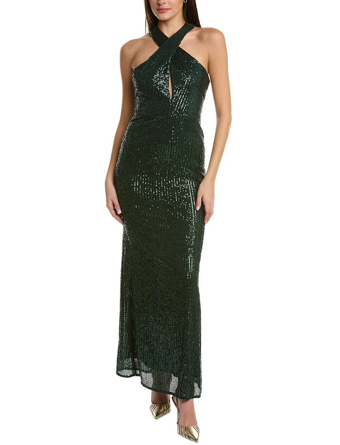 Laundry by Shelli Segal Sequin Cutout Halter Gown