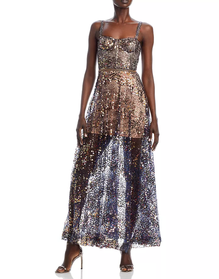 BRONX AND BANCO Midnight Gold Sequin Sweetheart Gown