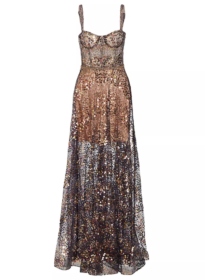 BRONX AND BANCO Midnight Gold Sequin Sweetheart Gown