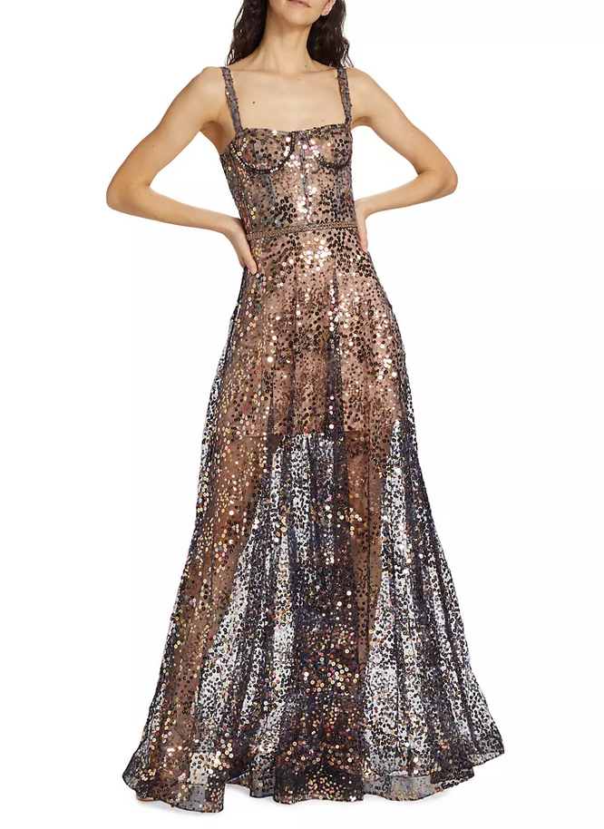 BRONX AND BANCO Midnight Gold Sequin Sweetheart Gown