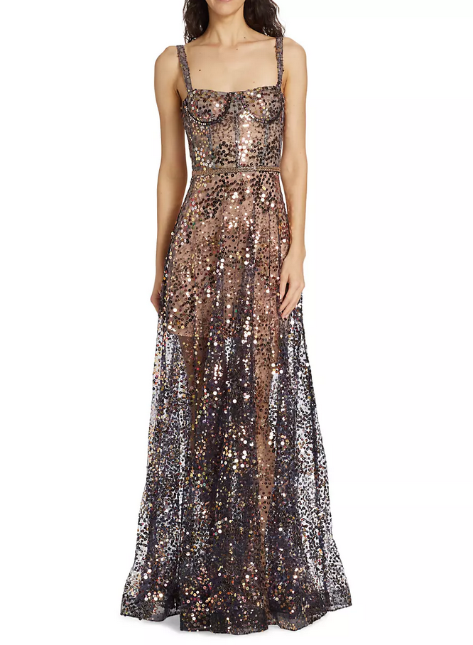 BRONX AND BANCO Midnight Gold Sequin Sweetheart Gown