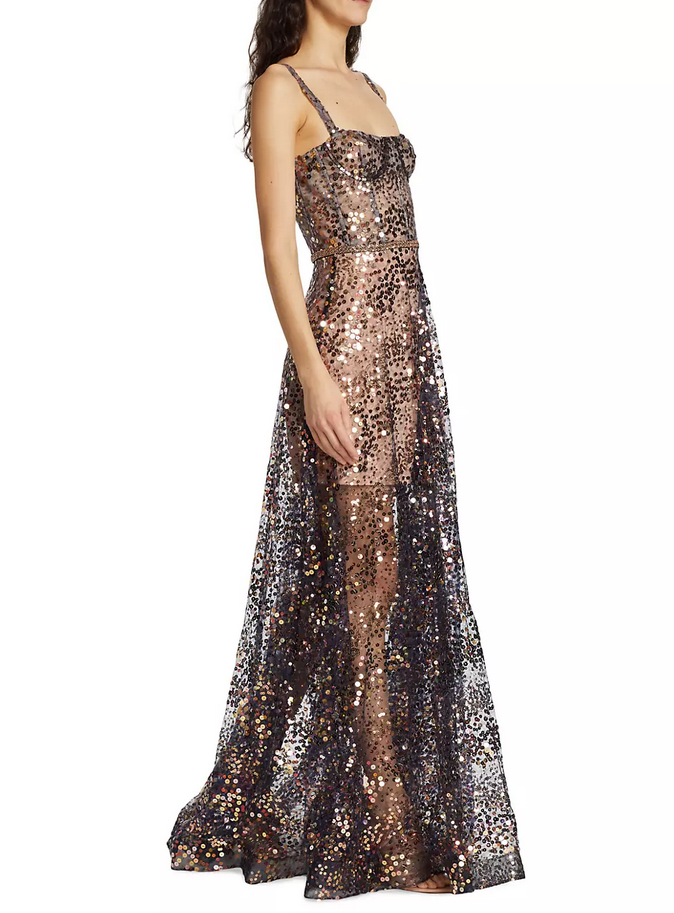 BRONX AND BANCO Midnight Gold Sequin Sweetheart Gown