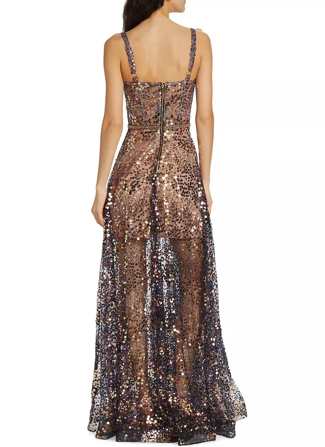 BRONX AND BANCO Midnight Gold Sequin Sweetheart Gown