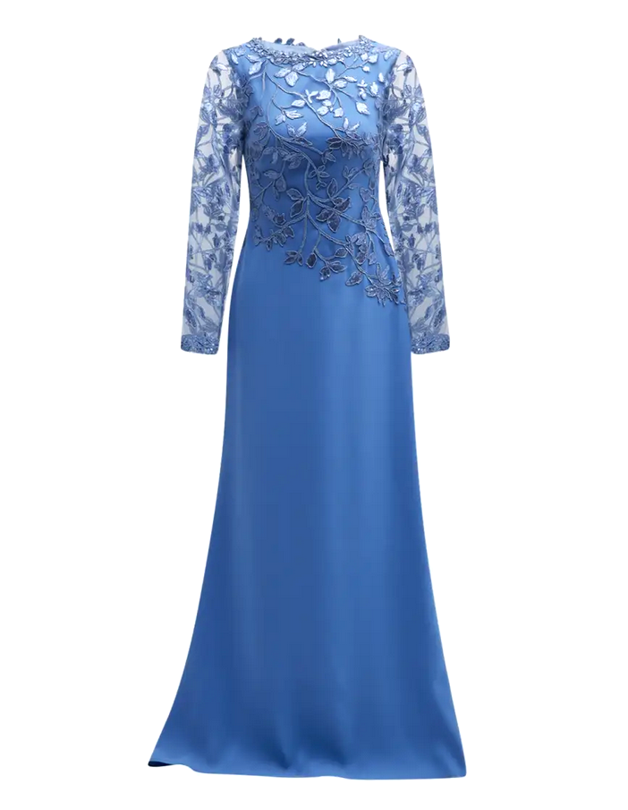 TADASHI SHOJI Long Sleeve Sequined Lace Crepe Gown