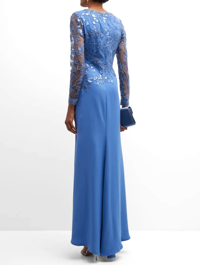 TADASHI SHOJI Long Sleeve Sequined Lace Crepe Gown