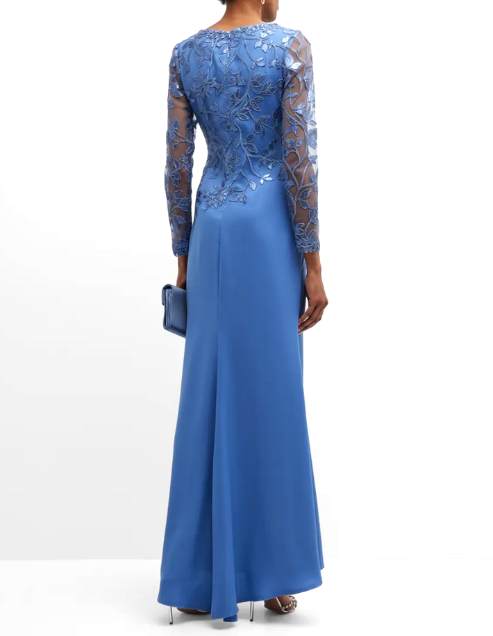 TADASHI SHOJI Long Sleeve Sequined Lace Crepe Gown