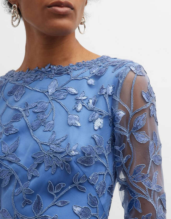 TADASHI SHOJI Long Sleeve Sequined Lace Crepe Gown