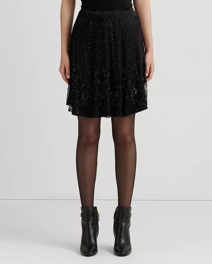 LAUREN RALPH LAUREN Beaded Mesh A-Line Skirt