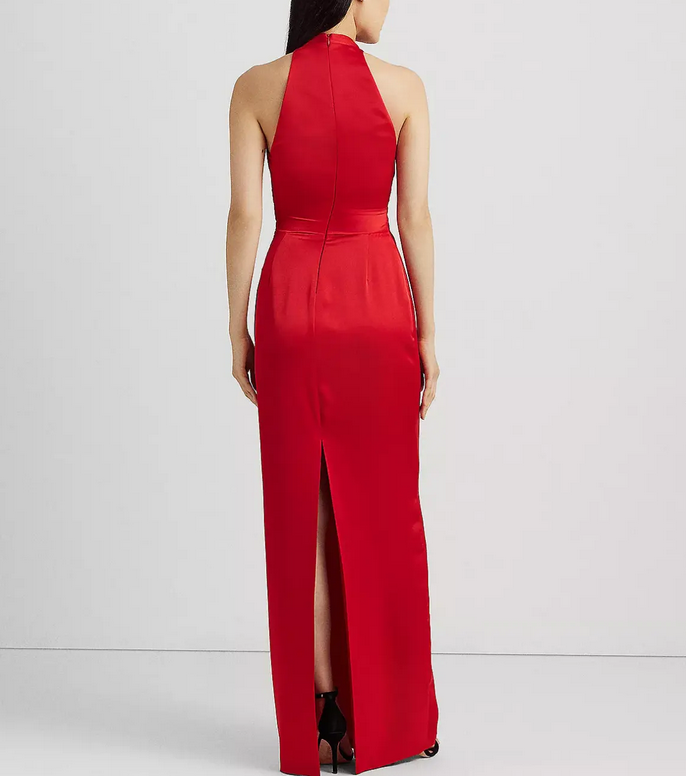 Lauren Ralph Lauren Pleated Satin Charmeuse Halter Gown