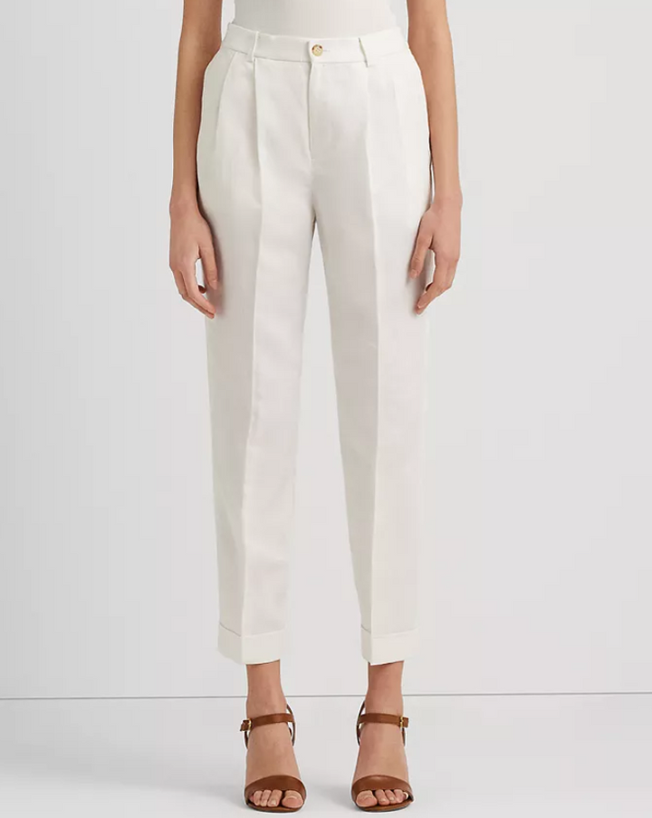 LAUREN RALPH LAUREN Linen-Blend Twill Ankle Pants