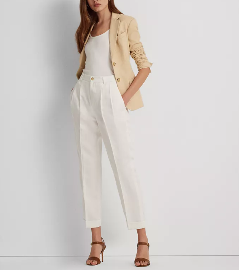 LAUREN RALPH LAUREN Linen-Blend Twill Ankle Pants