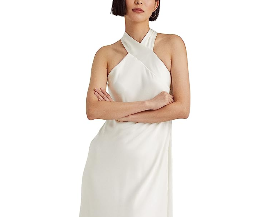 LAUREN Ralph Lauren Satin Charmeuse Halter Cocktail Dress DGFOutlet LAUREN Ralph Lauren Satin Charmeuse Halter Cocktail Dress DGFOutlet