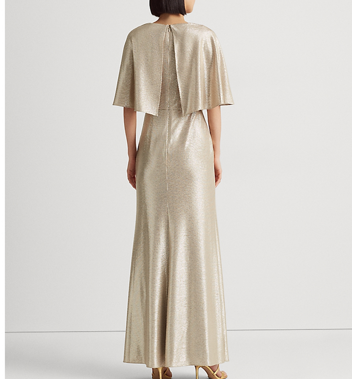 LAUREN Ralph Lauren Foil-Print Jersey Cape Gown LAUREN Ralph Lauren Foil-Print Jersey Cape Gown