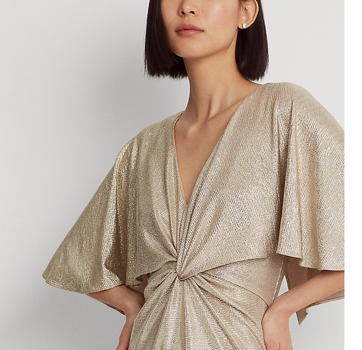 LAUREN Ralph Lauren Foil-Print Jersey Cape Gown DGFOutlet LAUREN Ralph Lauren Foil-Print Jersey Cape Gown DGFOutlet