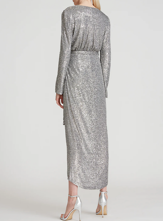 HALSTON Falan Sequined Wrap Dress