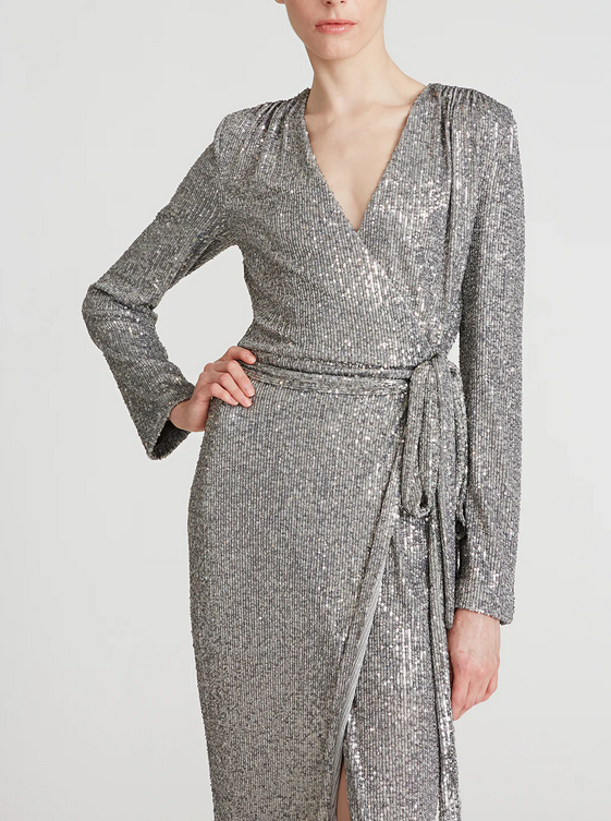 HALSTON Falan Sequined Wrap Dress