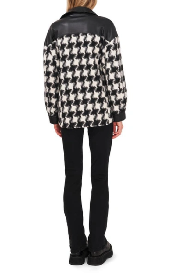 VINCE CAMUTO Houndstooth & Faux Leather Shirt Jacket