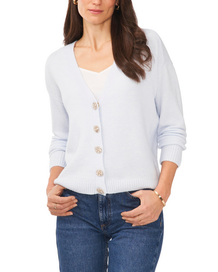 CeCe Button V-neck Cardigan