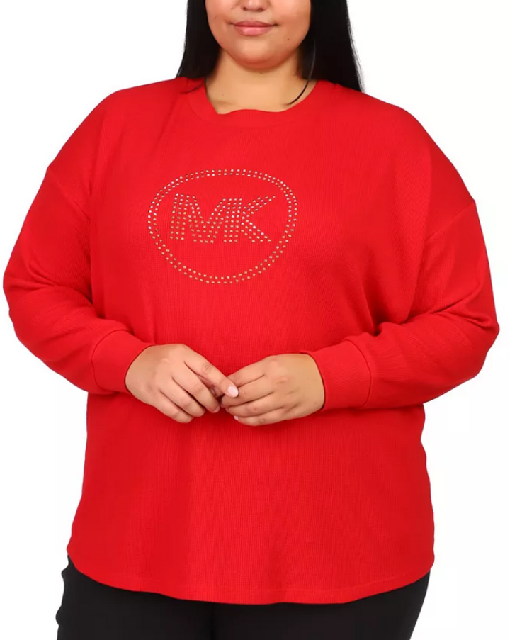 MICHAEL MICHAEL KORS Plus Size Embellished Logo Waffle-Knit T-shirt