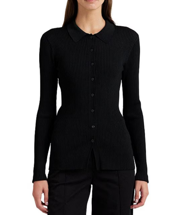 LAUREN RALPH LAUREN Rib-Knit Long-Sleeve Polo Cardigan