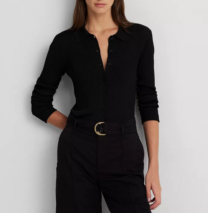 LAUREN RALPH LAUREN Rib-Knit Long-Sleeve Polo Cardigan