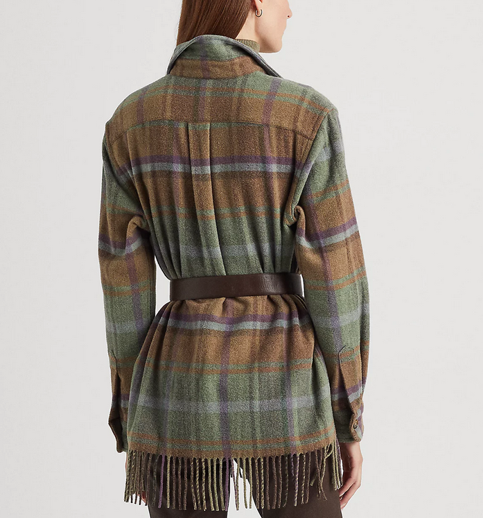 Lauren Ralph Lauren Plaid Fringe-Trim Twill Shirt Jacket