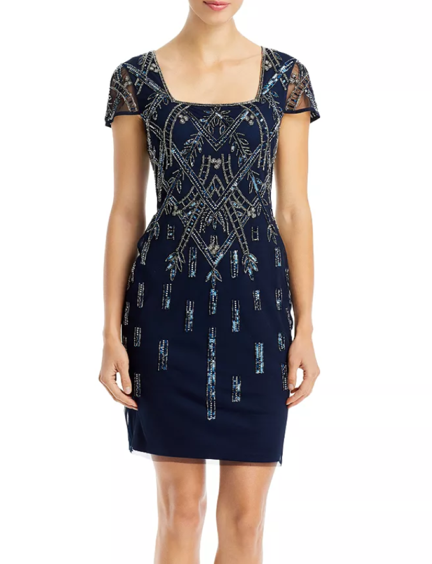 Adrianna Papell Beaded Cap Sleeve Sheath Dress