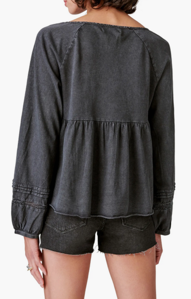Lucky Brand Textured Smocked Long-Sleeve Babydoll Top