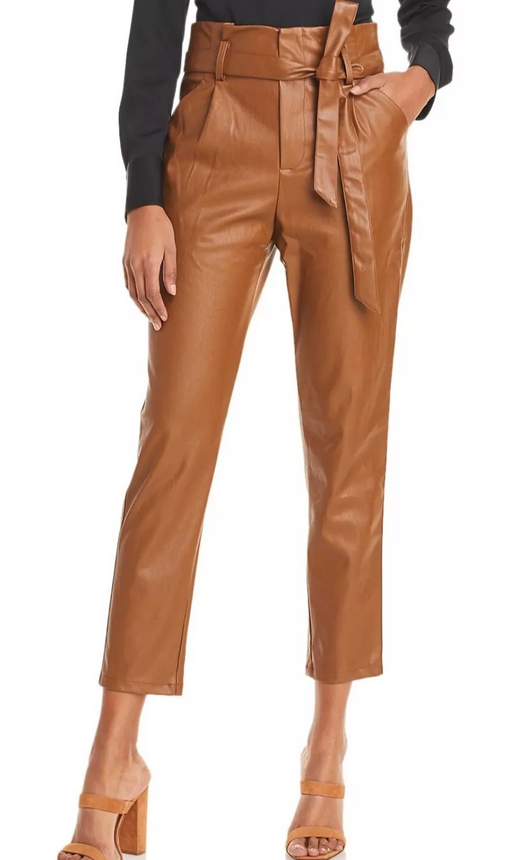 Lucy Paris Faux Leather Paperbag-Waist Pants